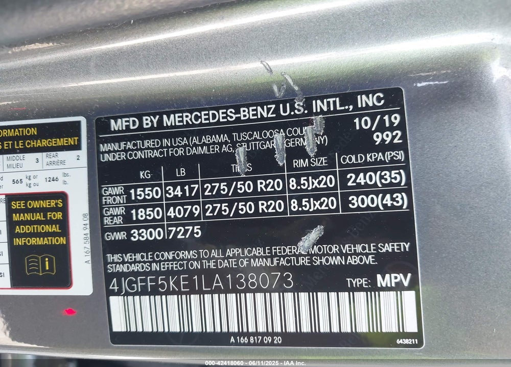 2020 MERCEDES-BENZ GLS-CLASS VIN: 4JGFF5KE1LA138073
