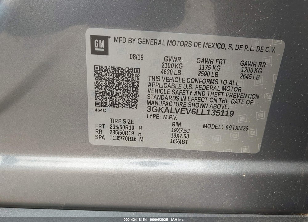 2020 GMC TERRAIN VIN: 3GKALVEV6LL135119