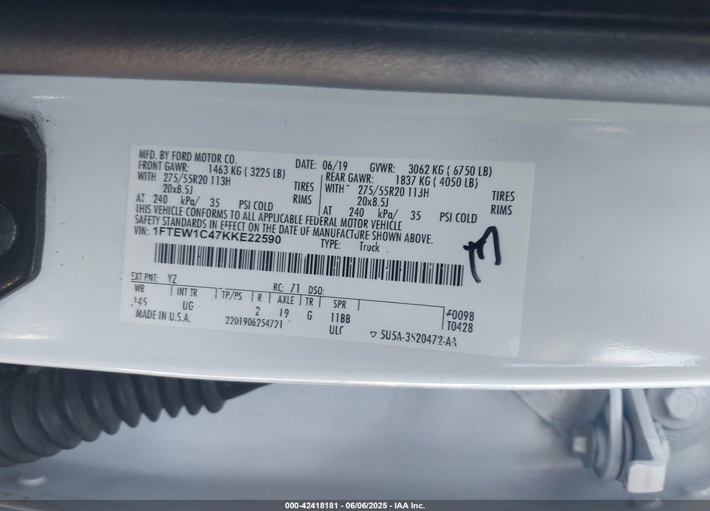 2019 FORD F-150 VIN: 1FTEW1C47KKE22590