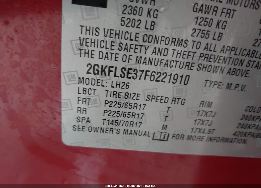 2015 GMC TERRAIN SLT-1 VIN: 2GKFLSE37F6221910