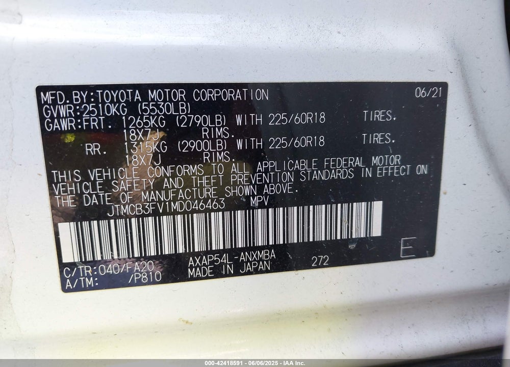 2021 TOYOTA RAV4 PRIME SE VIN: JTMCB3FV1MD046463