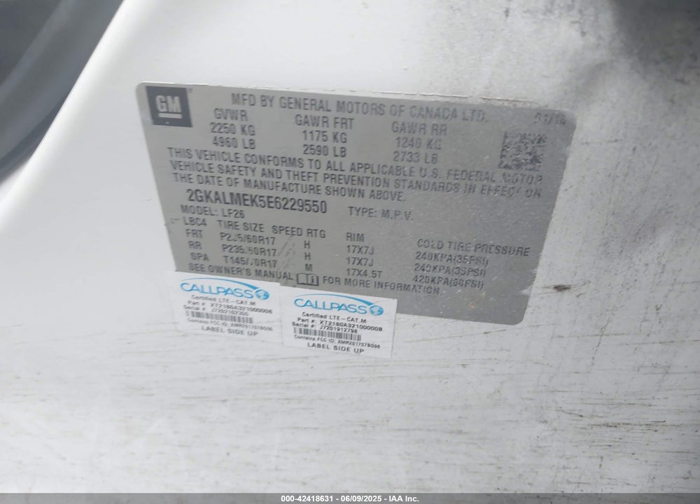 2014 GMC TERRAIN SLE-1 VIN: 2GKALMEK5E6229550