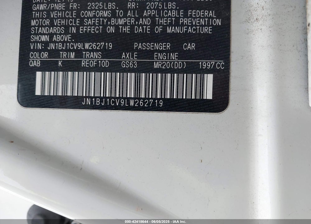 2020 NISSAN ROGUE SPORT VIN: JN1BJ1CV9LW262719