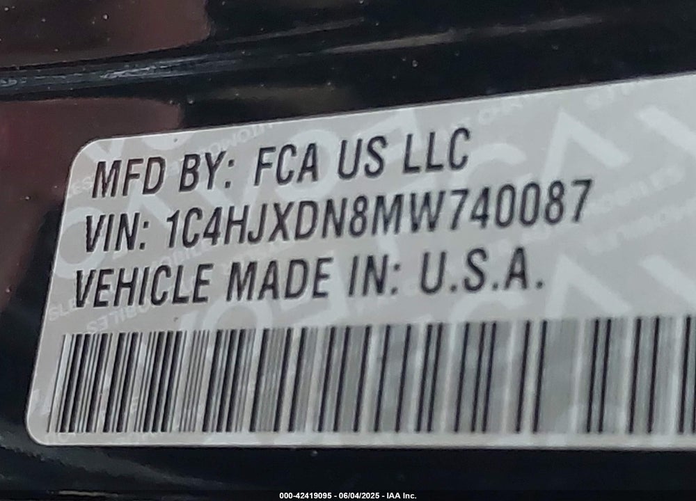 2021 JEEP WRANGLER UNLIMITED VIN: 1C4HJXDN8MW740087