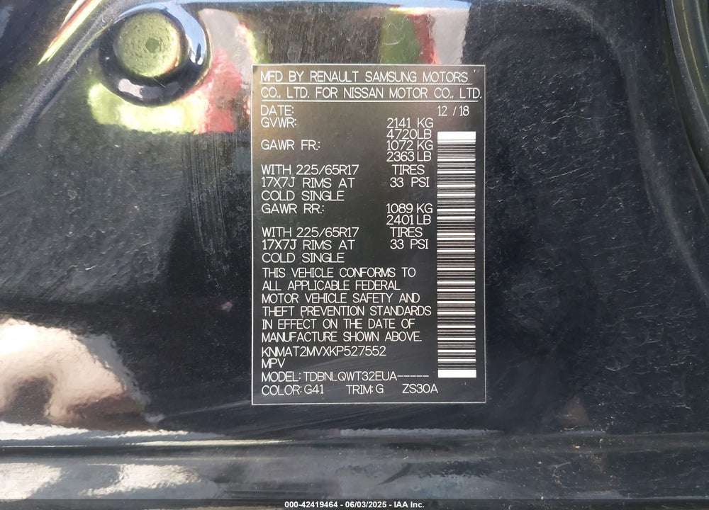 2019 NISSAN ROGUE VIN: KNMAT2MVXKP527552