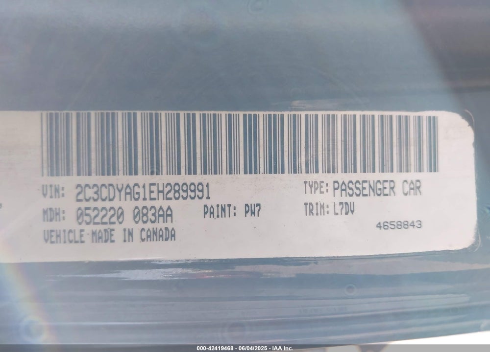 2014 DODGE CHALLENGER SXT VIN: 2C3CDYAG1EH289991