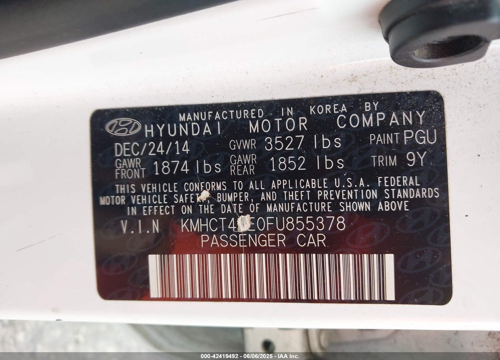 2015 HYUNDAI ACCENT VIN: KMHCT4AE0FU855378