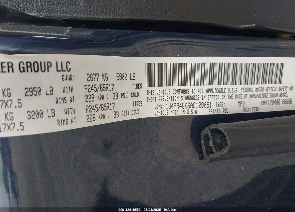 2010 JEEP GRAND CHEROKEE VIN: 1J4PR4GK6AC129051
