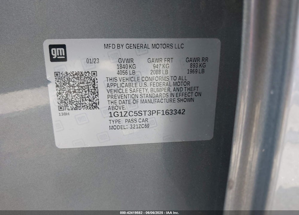 2023 CHEVROLET MALIBU VIN: 1G1ZC5ST3PF163342
