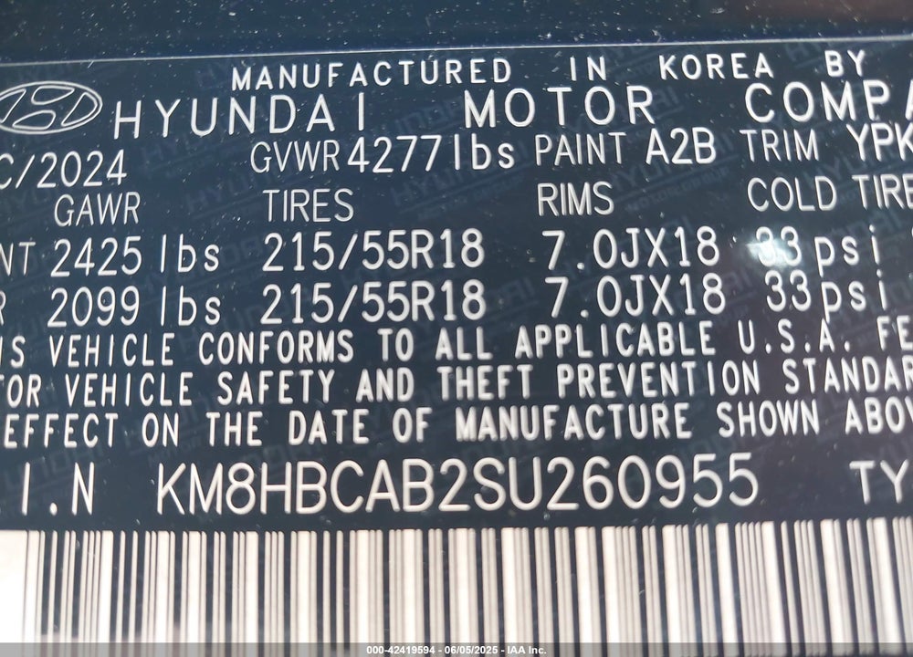 2025 HYUNDAI KONA VIN: KM8HBCAB2SU260955