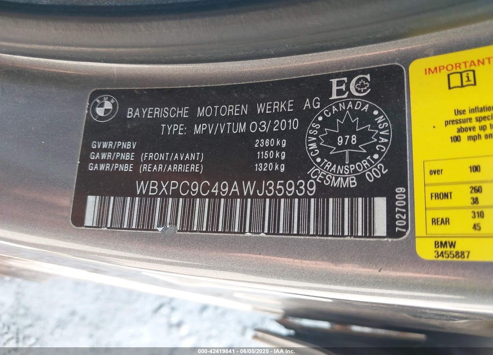 2010 BMW X3 VIN: WBXPC9C49AWJ35939