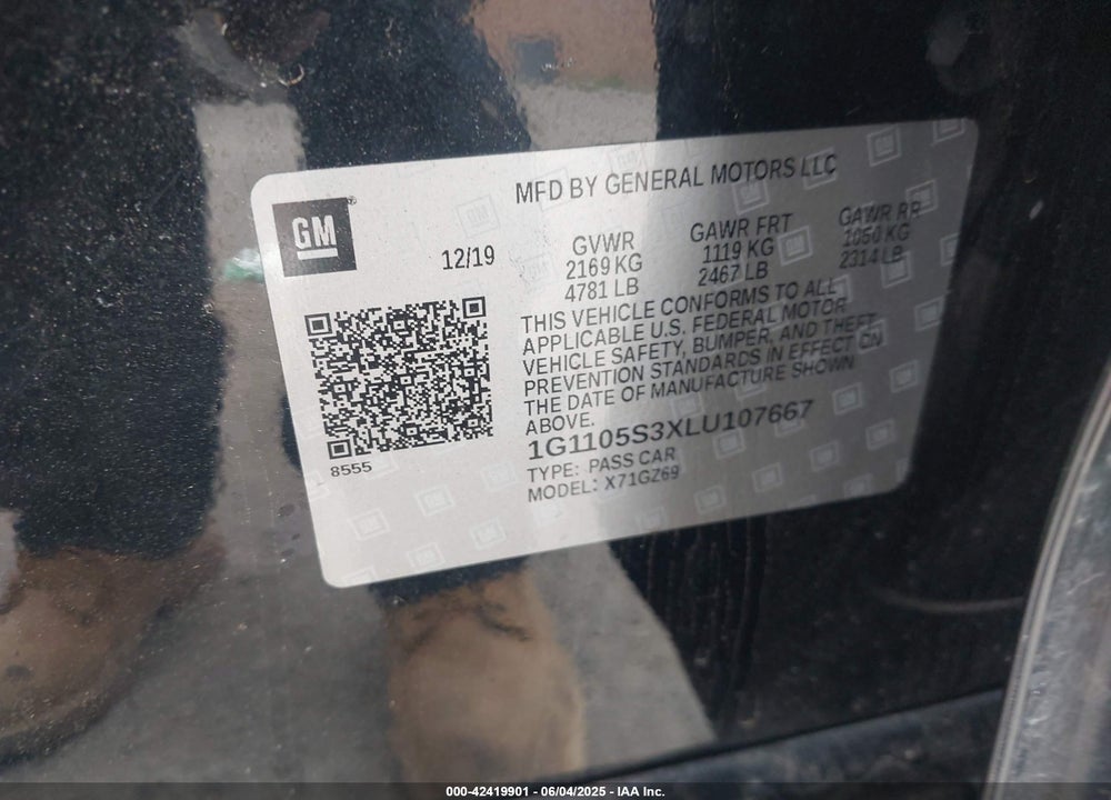 2020 CHEVROLET IMPALA VIN: 1G1105S3XLU107667