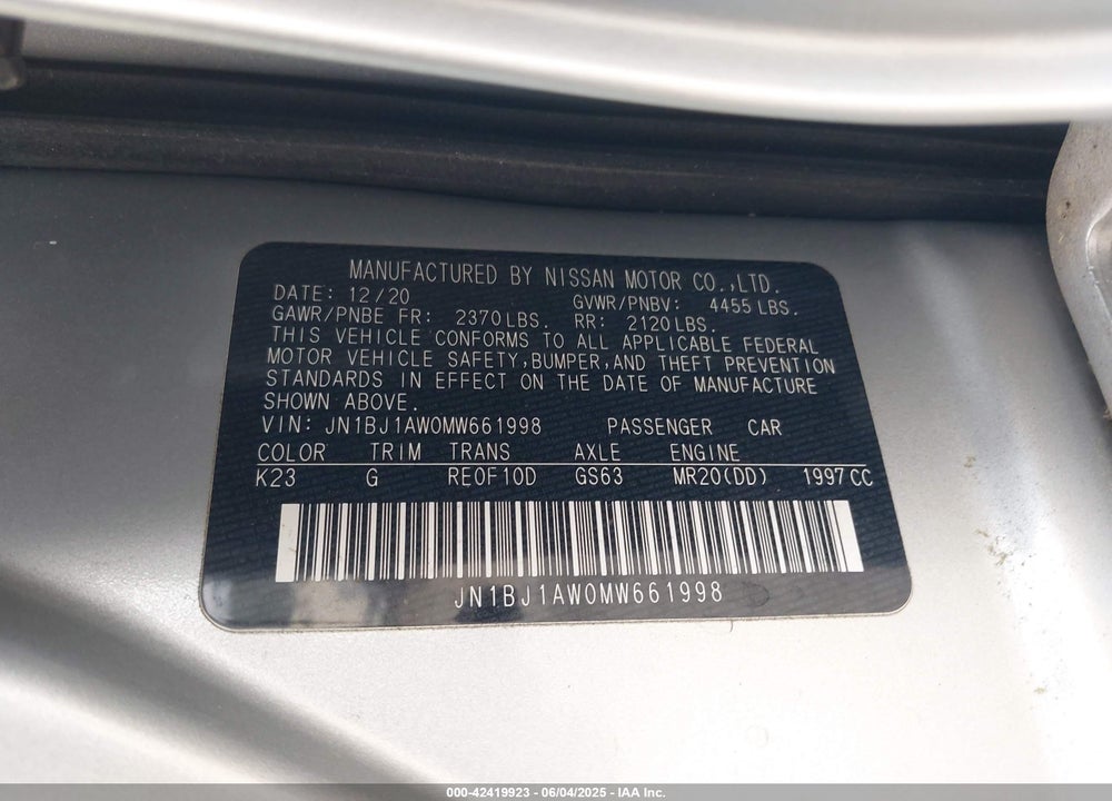 2021 NISSAN ROGUE SPORT VIN: JN1BJ1AW0MW661998