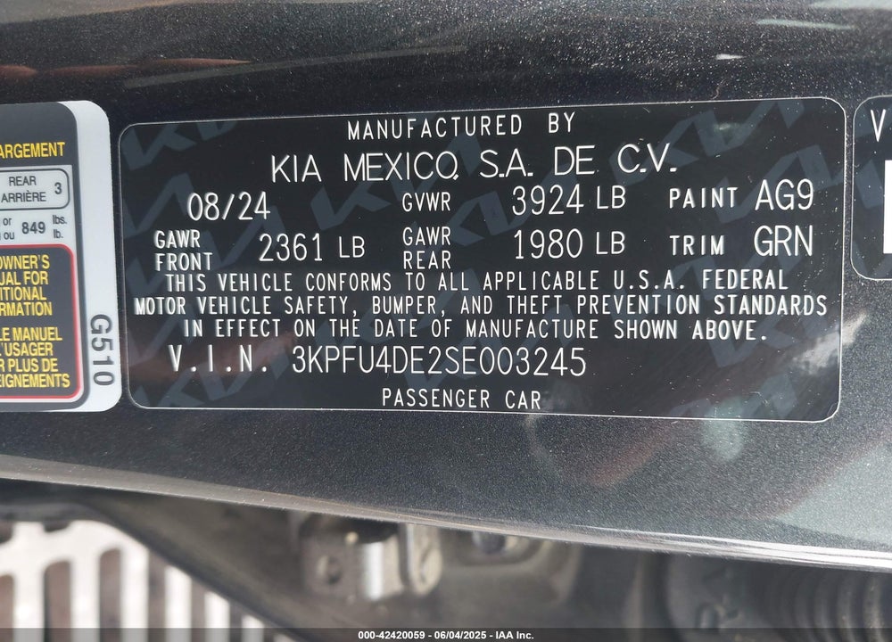 2025 KIA K4 EX VIN: 3KPFU4DE2SE003245