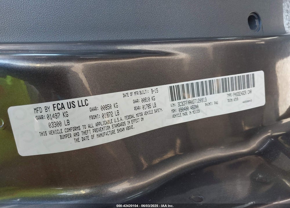 2016 FIAT 500 POP VIN: 3C3CFFAR0GT120913
