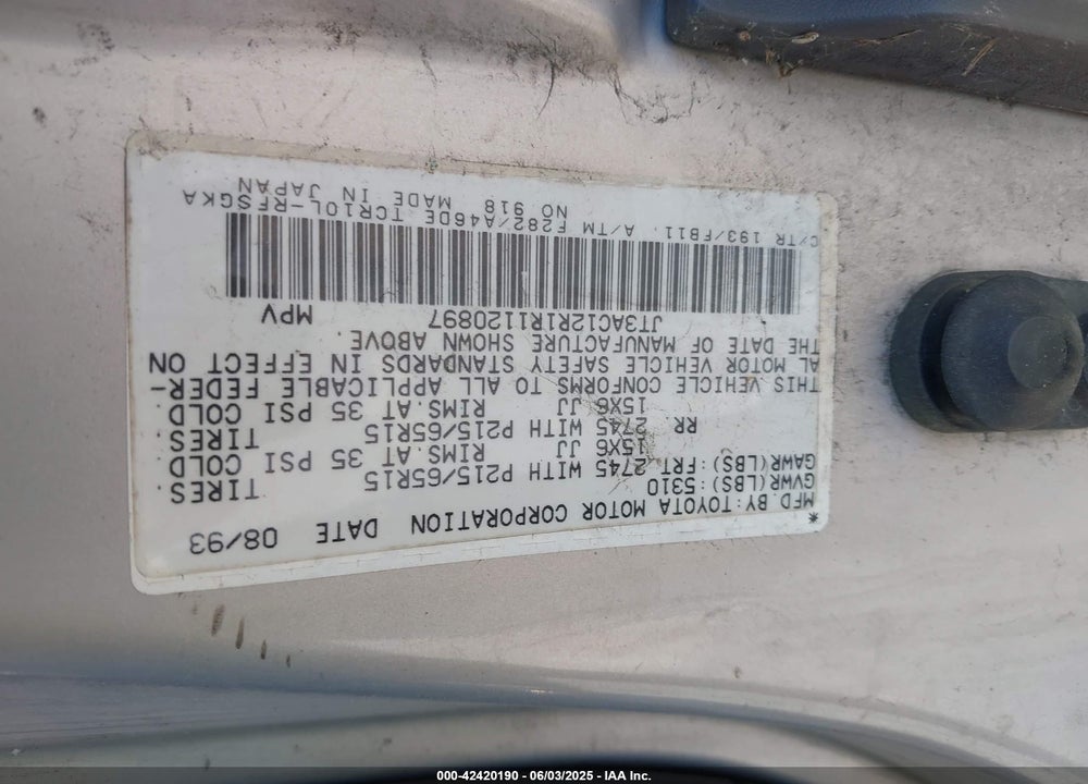 1994 TOYOTA PREVIA LE VIN: JT3AC12R1R1120897