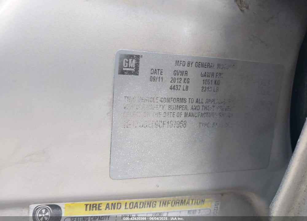 2012 CHEVROLET MALIBU VIN: 1G1ZD5E09CF167968