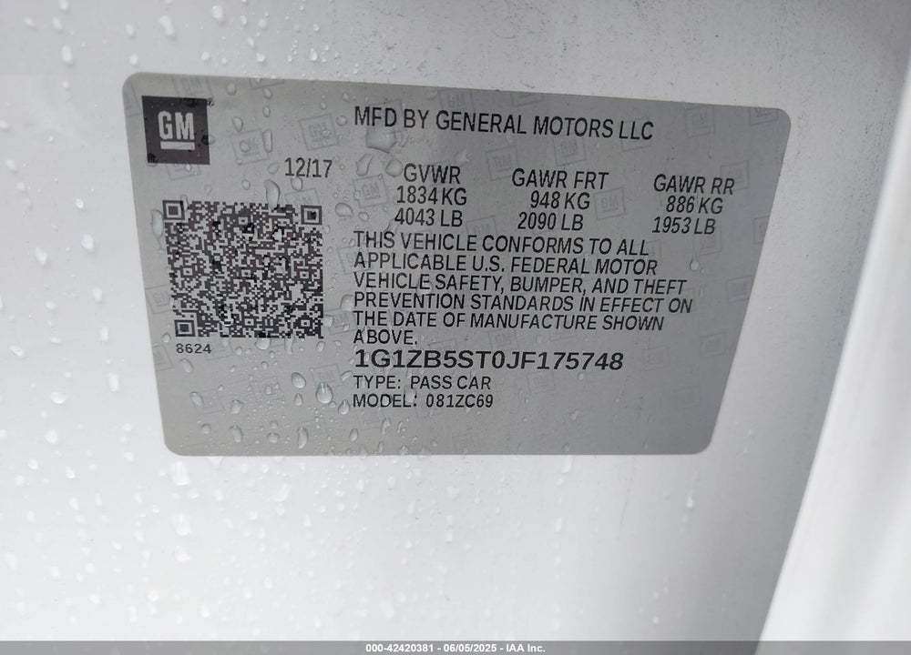 2018 CHEVROLET MALIBU VIN: 1G1ZB5ST0JF175748