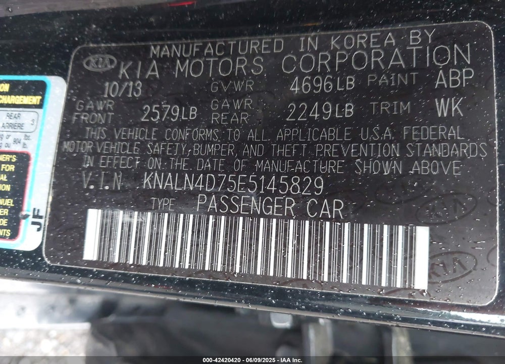 2014 KIA CADENZA VIN: KNALN4D75E5145829