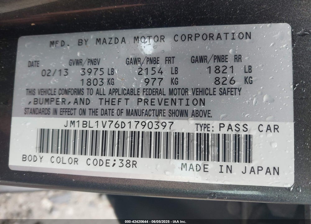 2013 MAZDA 3 I TOURING VIN: JM1BL1V76D1790397