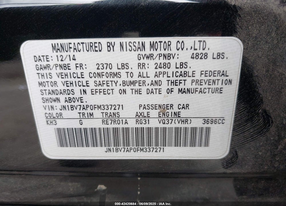 2015 INFINITI Q50 VIN: JN1BV7AP0FM337271
