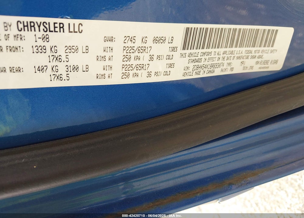 2008 DODGE GRAND CARAVAN SXT VIN: 2D8HN54X18R693074