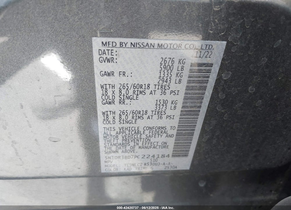 2023 NISSAN PATHFINDER VIN: 5N1DR3BD7PC224184