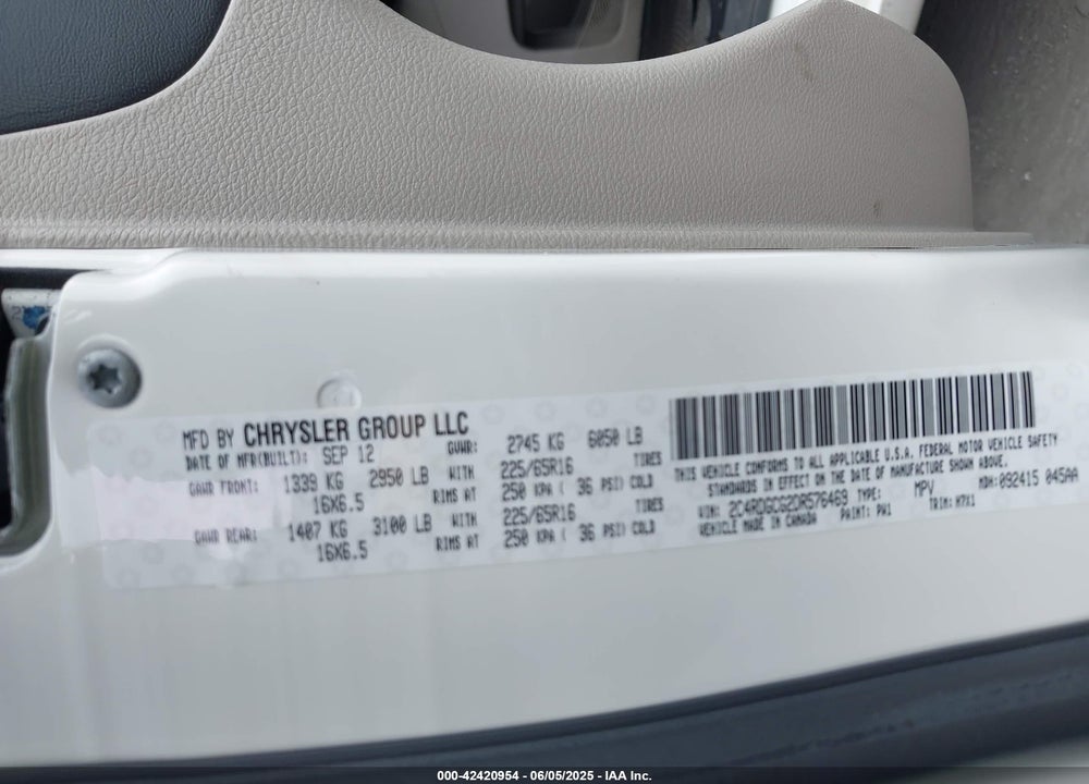 2013 DODGE GRAND CARAVAN SXT VIN: 2C4RDGCG2DR576469