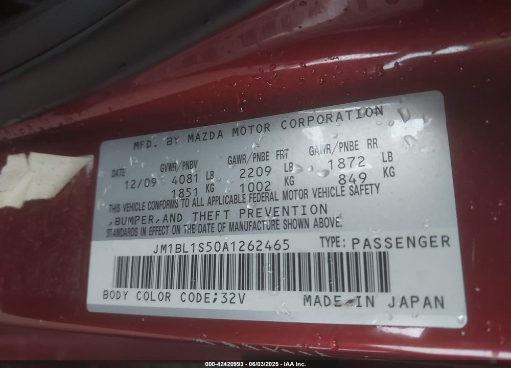 2010 MAZDA 3 S SPORT VIN: JM1BL1S50A1262465