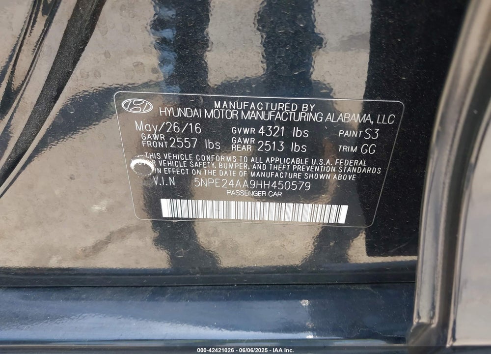 2017 HYUNDAI SONATA VIN: 5NPE24AA9HH450579