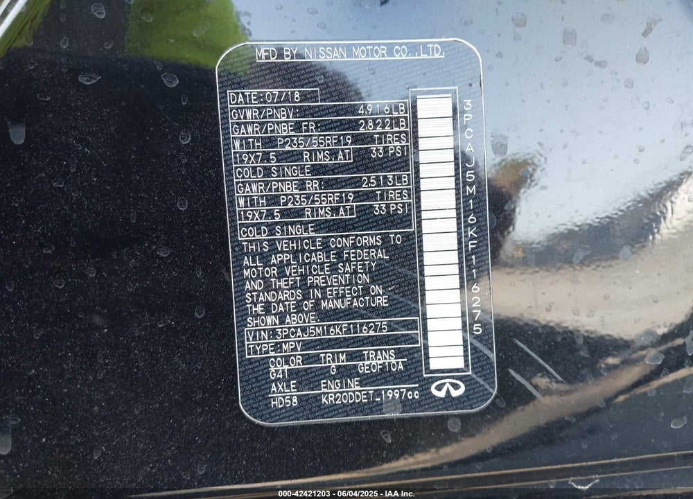 2019 INFINITI QX50 VIN: 3PCAJ5M16KF116275