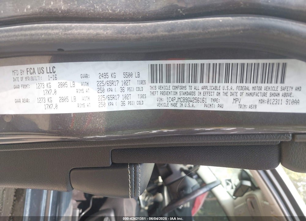 2016 JEEP CHEROKEE VIN: 1C4PJMCB9GW256161