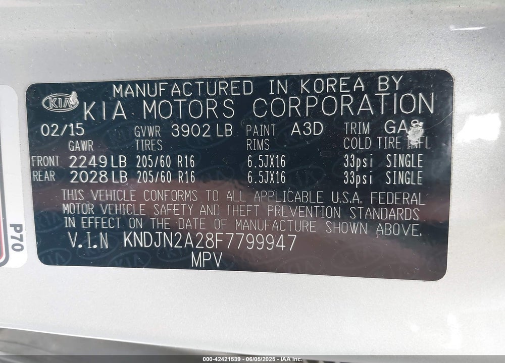 2015 KIA SOUL VIN: KNDJN2A28F7799947