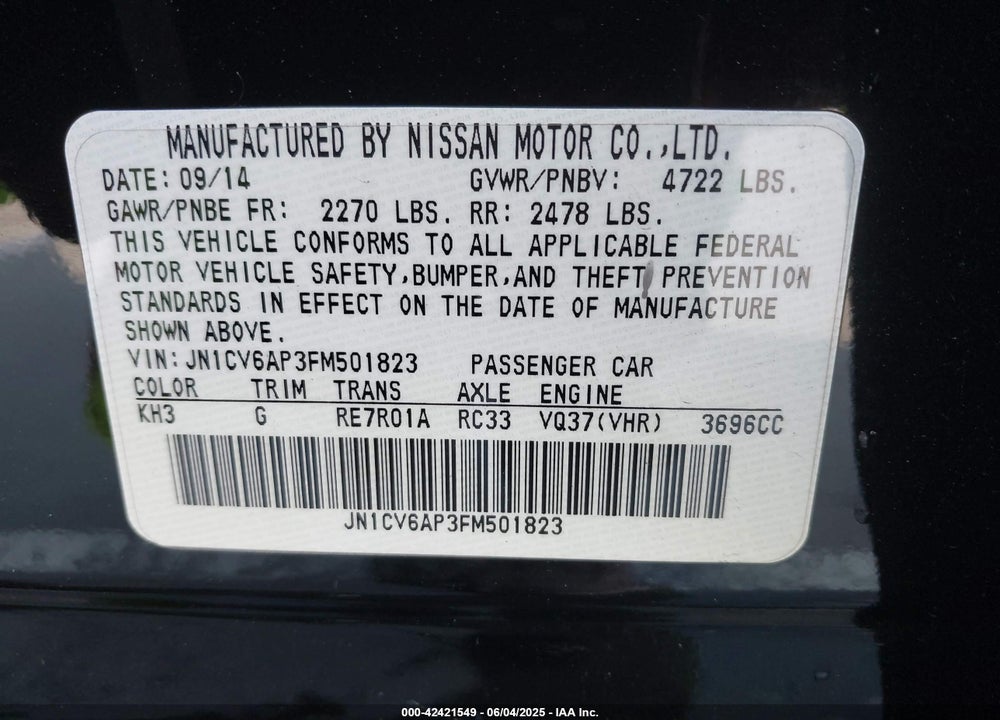 2015 INFINITI Q40 VIN: JN1CV6AP3FM501823