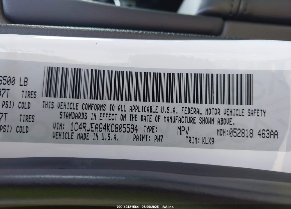 2019 JEEP GRAND CHEROKEE ALTITUDE 4X2 VIN: 1C4RJEAG4KC805594
