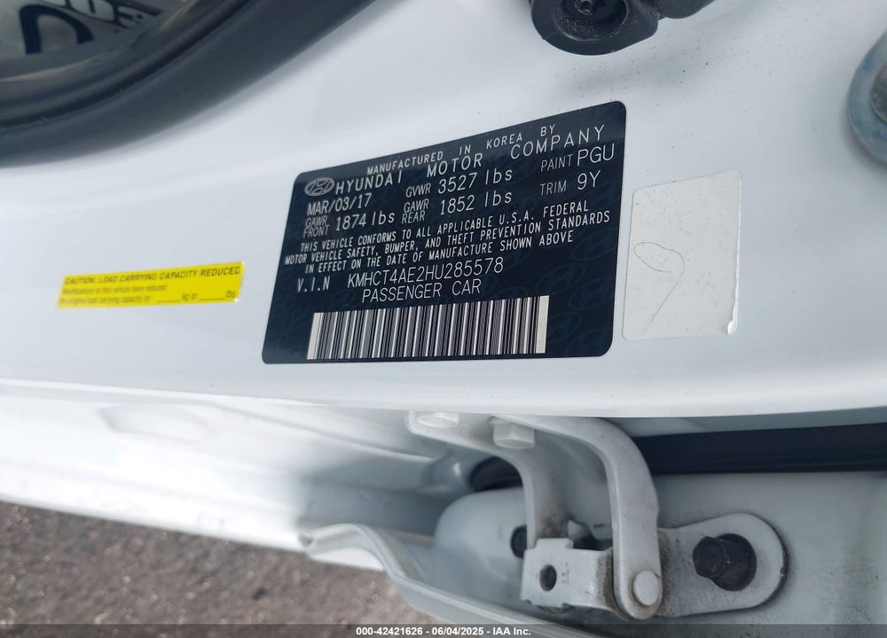 2017 HYUNDAI ACCENT VALUE EDITION VIN: KMHCT4AE2HU285578