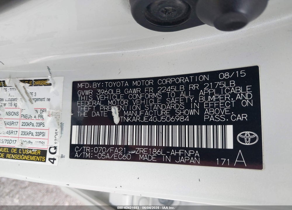 2016 SCION IM VIN: JTNKARJE4GJ506984