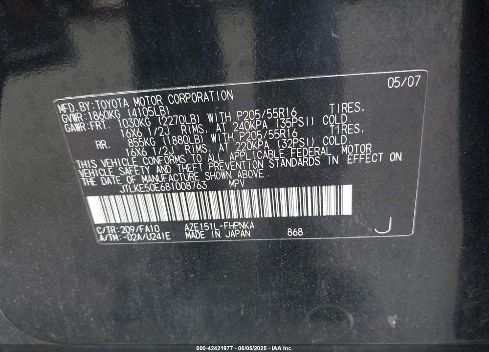 2008 SCION XB VIN: JTLKE50E681008763