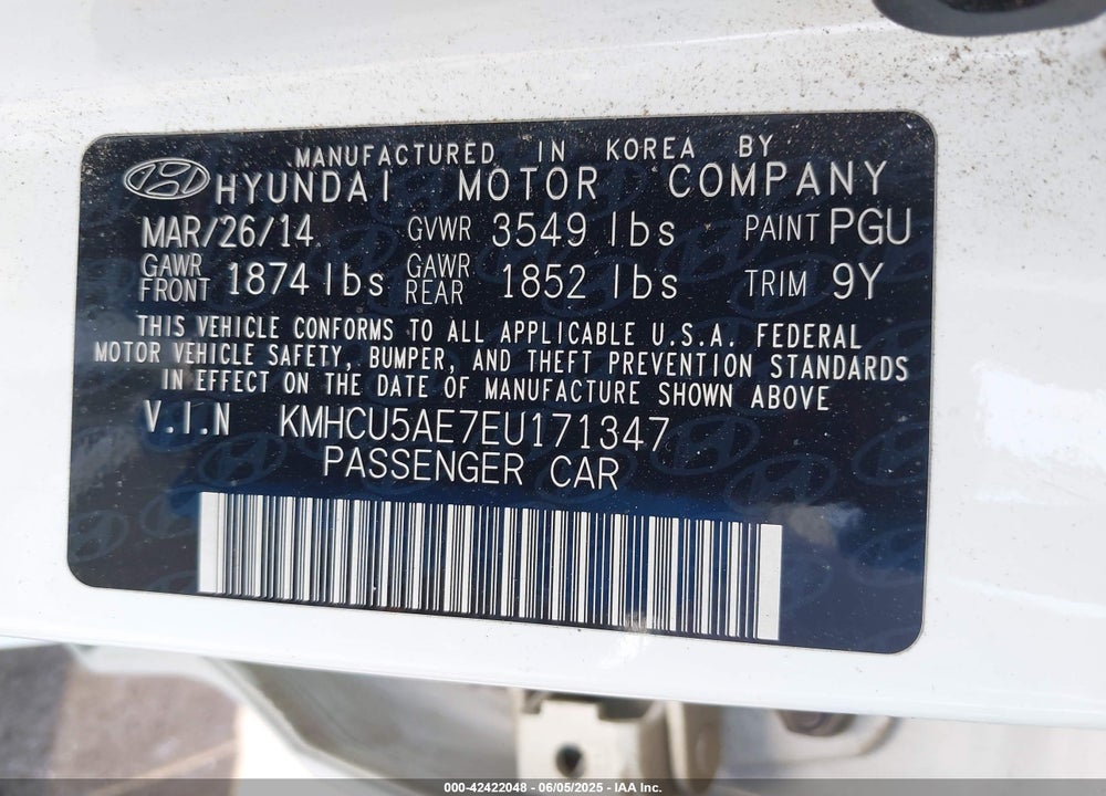 2014 HYUNDAI ACCENT VIN: KMHCU5AE7EU171347
