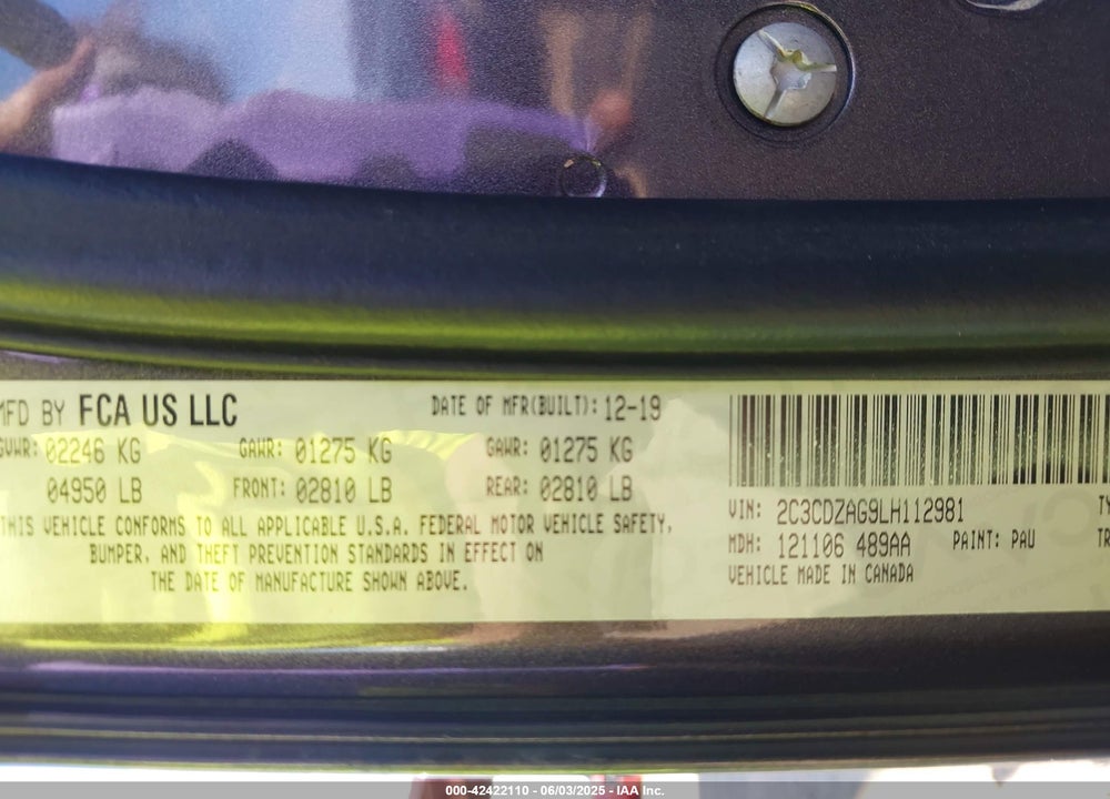 2020 DODGE CHALLENGER VIN: 2C3CDZAG9LH112981