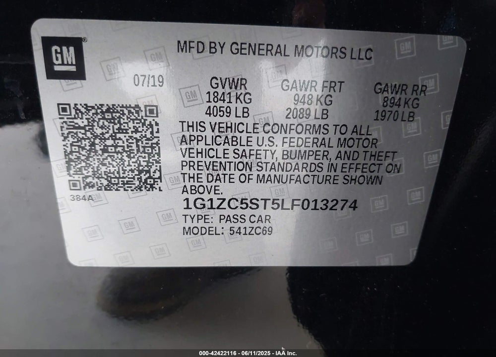 2020 CHEVROLET MALIBU FWD 1FL VIN: 1G1ZC5ST5LF013274