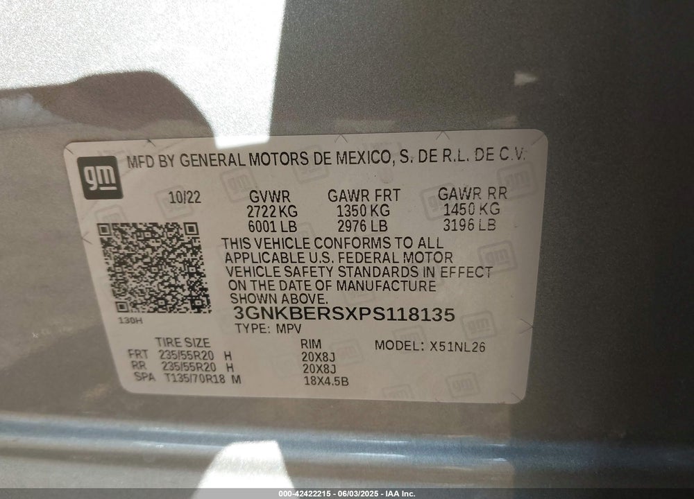 2023 CHEVROLET BLAZER VIN: 3GNKBERSXPS118135