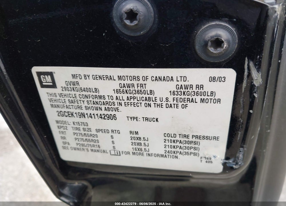 2004 CHEVROLET SILVERADO 1500 SS VIN: 2GCEK19N141142906