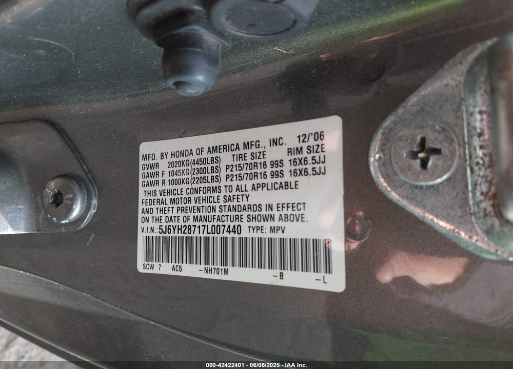 2007 HONDA ELEMENT EX VIN: 5J6YH28717L007440