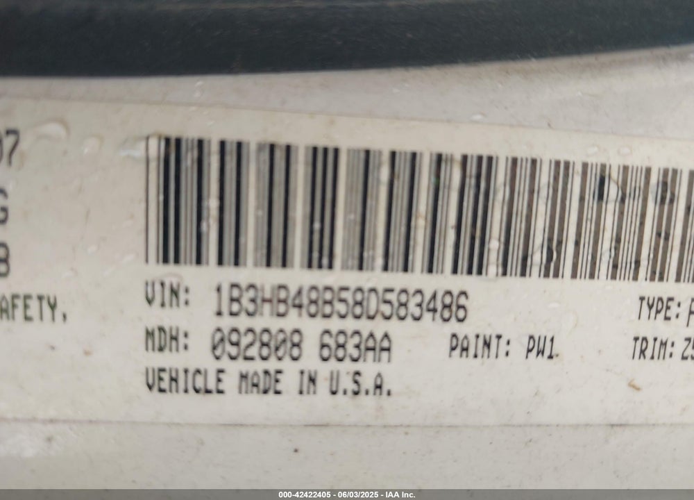 2008 DODGE CALIBER SXT VIN: 1B3HB48B58D583486