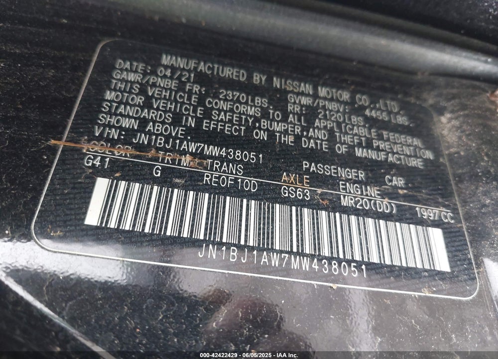 2021 NISSAN ROGUE SPORT VIN: JN1BJ1AW7MW438051