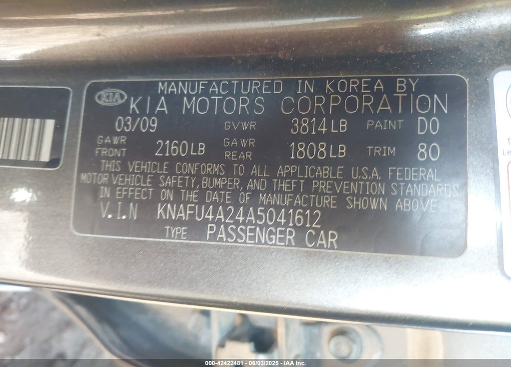 2010 KIA FORTE EX VIN: KNAFU4A24A5041612