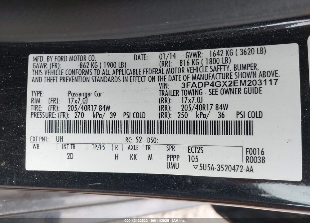 2014 FORD FIESTA ST VIN: 3FADP4GX2EM203117