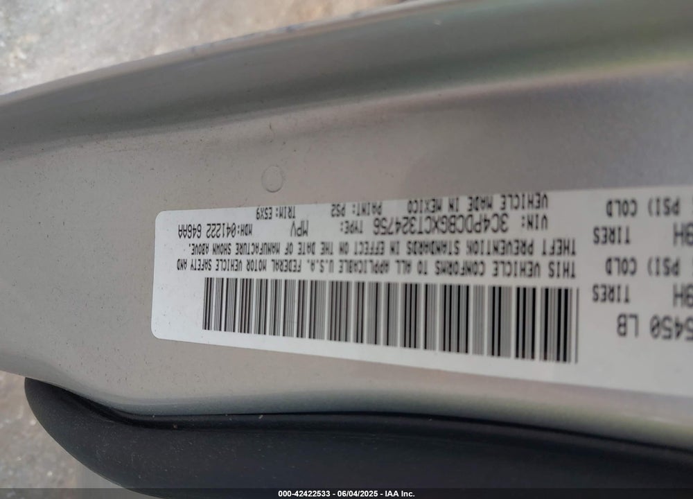 2012 DODGE JOURNEY SXT VIN: 3C4PDCBGXCT324756