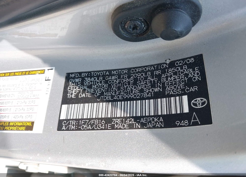 2009 TOYOTA COROLLA LE VIN: JTDBL40E999027841